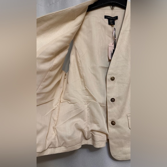 Catherine Malandrino Linen Blend Vest Beige Snap Button Sleeveless Size M NWT - Picture 8 of 9